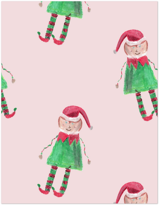 Elf Holiday Note Card Set – Pack of 10 (5 Pink + 5 Mint)