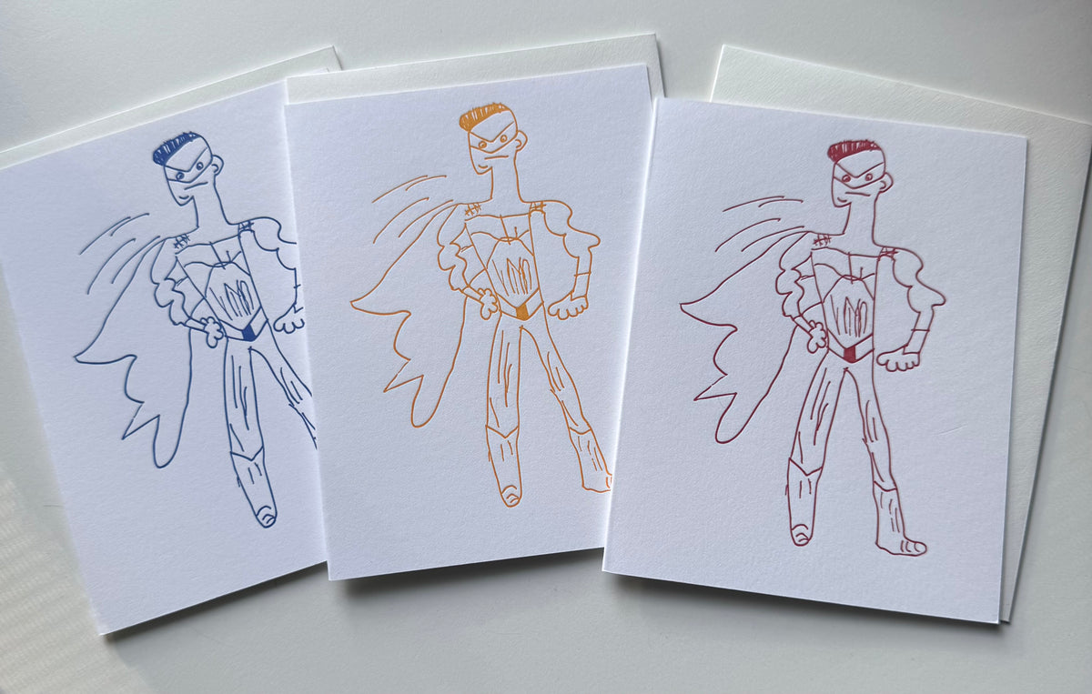 Super Hero Hello Note Superhero Trio - Letterpress Note Cards – Emerson by Avery