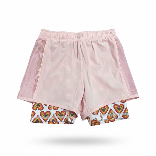 Rainbow Heart Double-Layer Sport Shorts