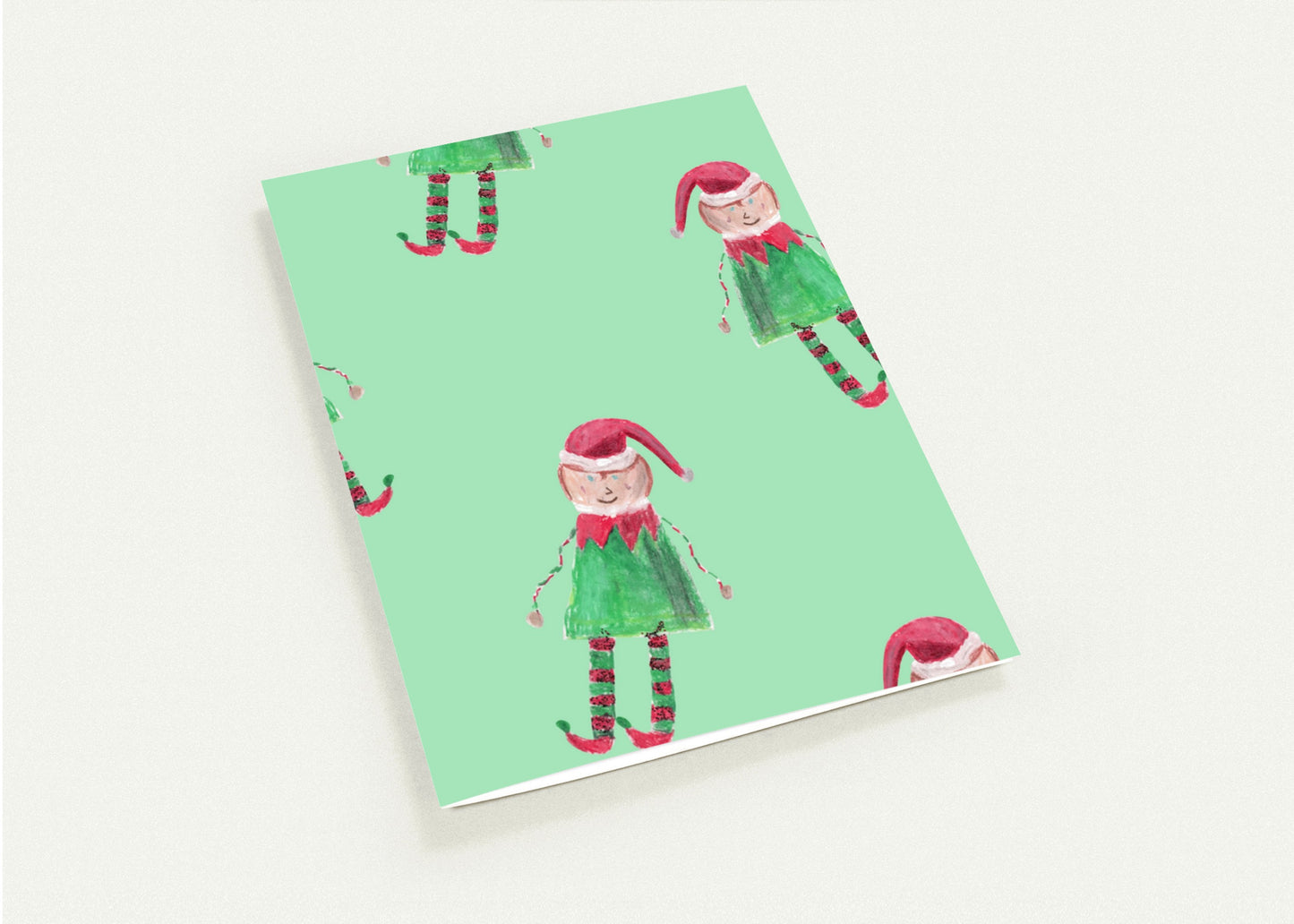 Elf Holiday Note Card Set – Pack of 10 (5 Pink + 5 Mint)