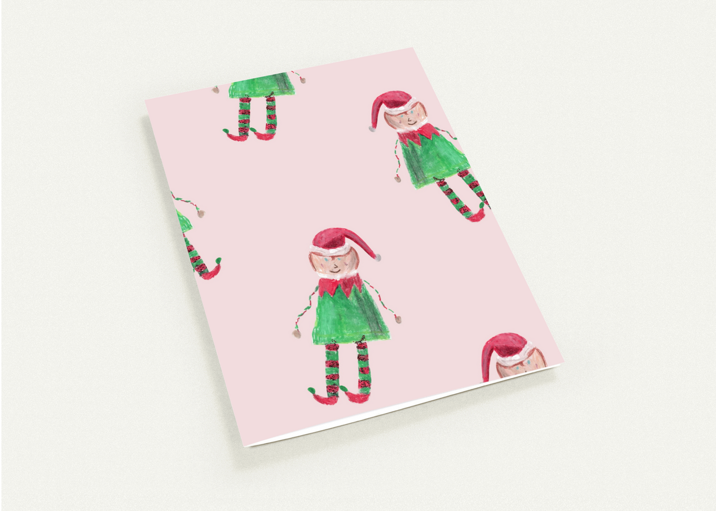 Elf Holiday Note Card Set – Pack of 10 (5 Pink + 5 Mint)