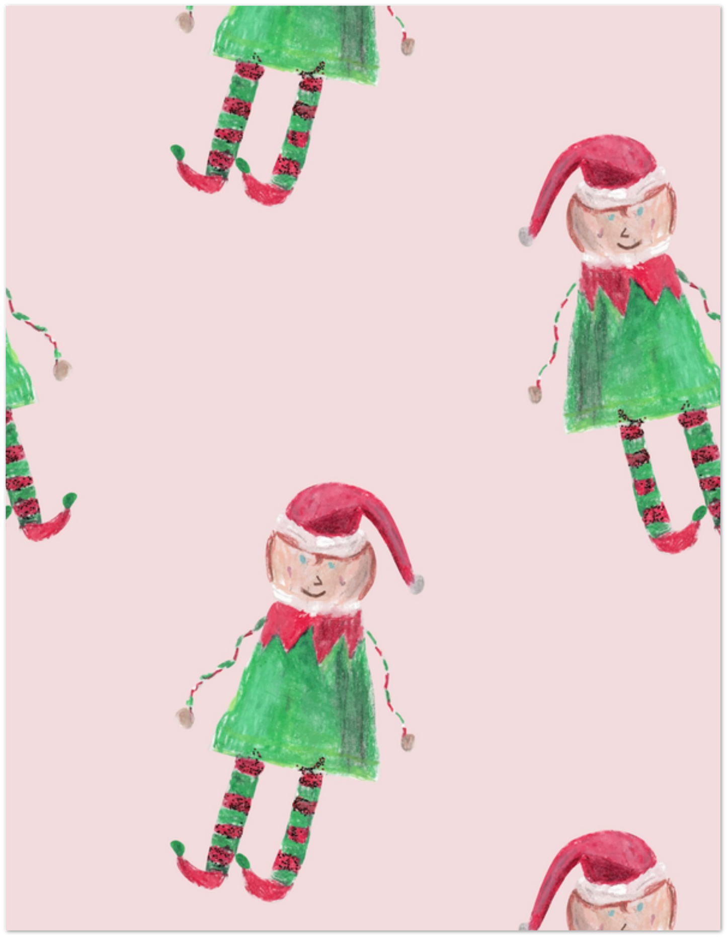 Elf Holiday Note Card Set – Pack of 10 (5 Pink + 5 Mint)