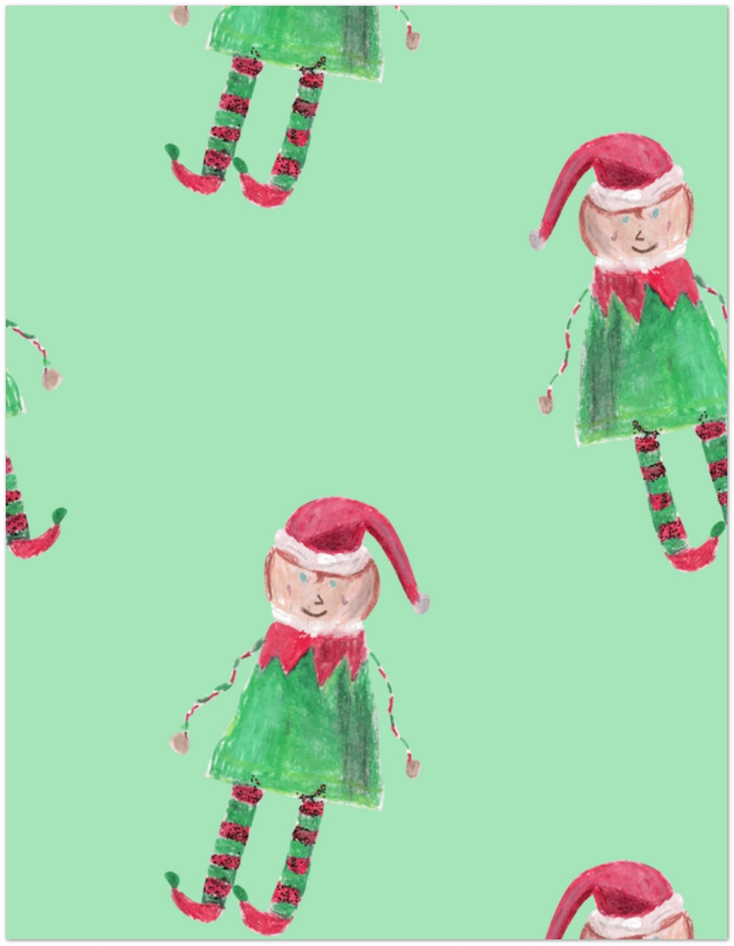 Elf Holiday Note Card Set – Pack of 10 (5 Pink + 5 Mint)