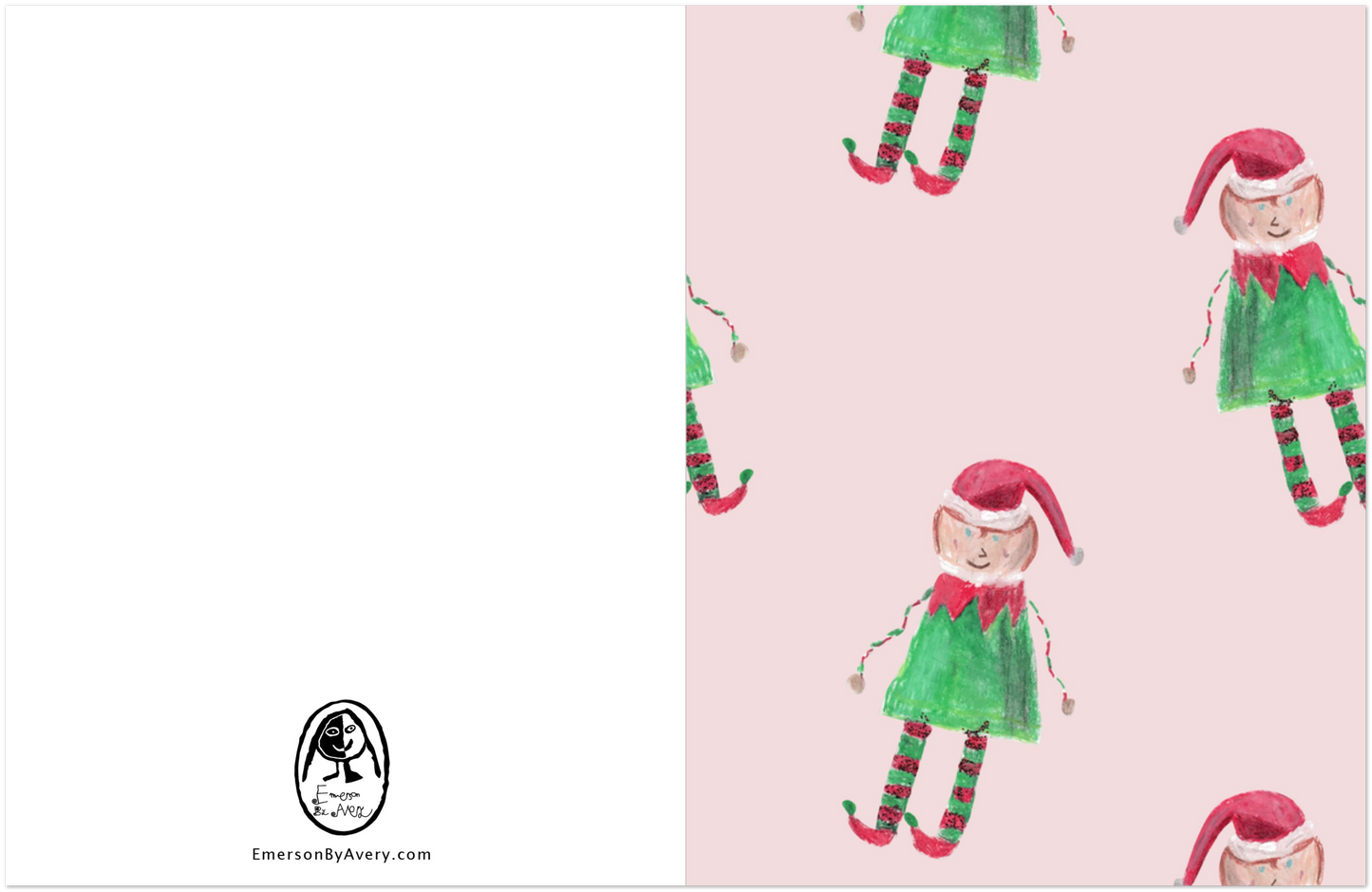 Elf Holiday Note Card Set – Pack of 10 (5 Pink + 5 Mint)